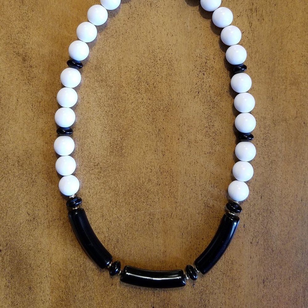 Vintage Monet Black White Lucite Bead Necklace
